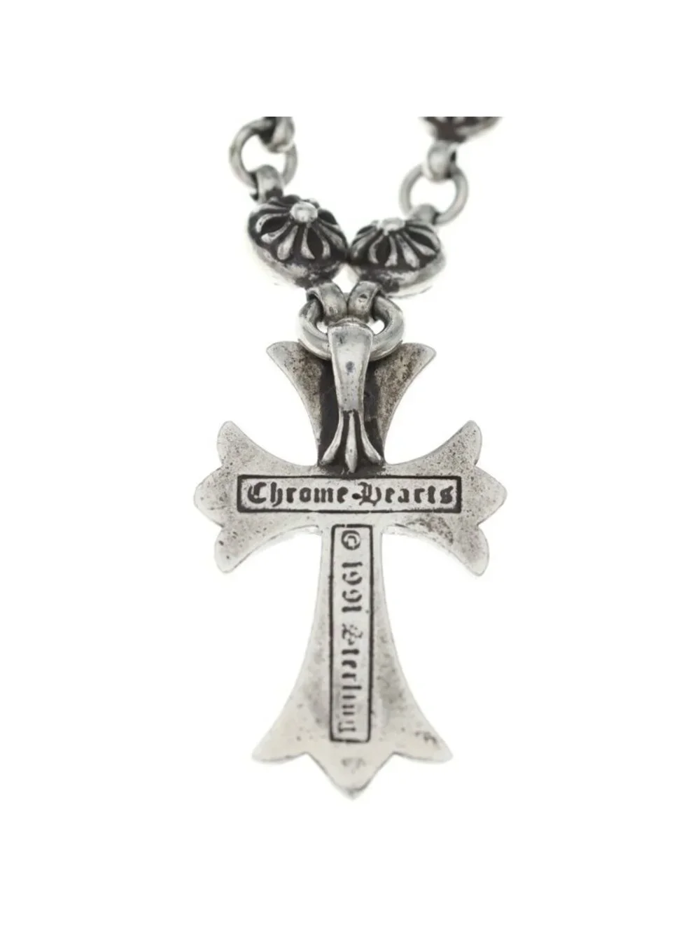Chrome Hearts 1 Crsbl Chn Sml CH Crs Cross Ball Chain Small CH Necklace Silver